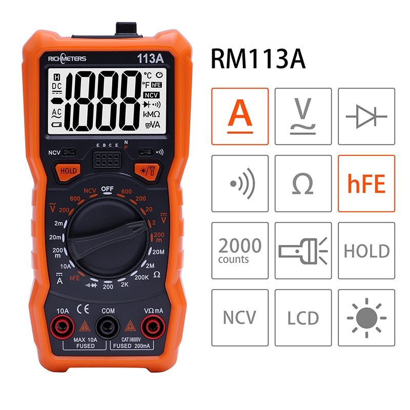 RICHMETERS RM113D NCV Digital Multimeter 6000 counts Auto Ranging AC/DC Voltage meter image 15