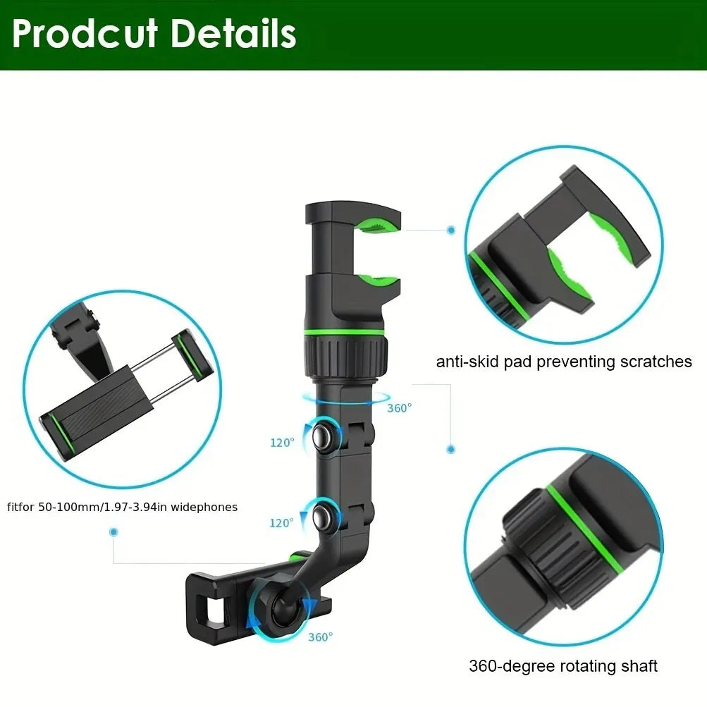 360¬∞ Rotatable Rearview Mirror Phone Holder ‚Äì Retractable Car Phone Mount for All Vehicles image 2