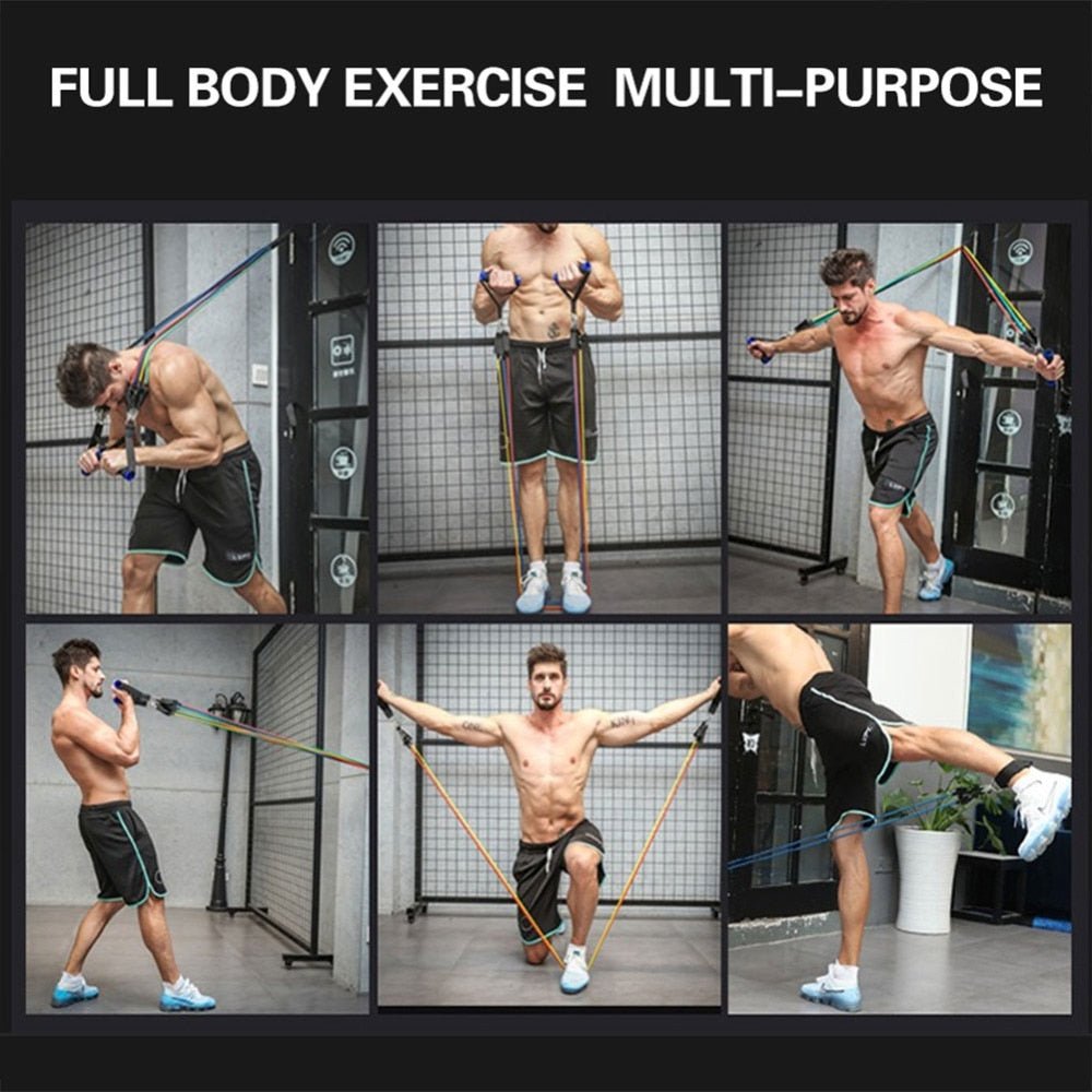 11PCS Stretch Resistance Bands Training Expander Elastic Tube Set image 11