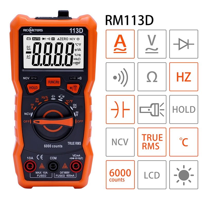 RICHMETERS RM113D NCV Digital Multimeter 6000 counts Auto Ranging AC/DC Voltage meter image 21