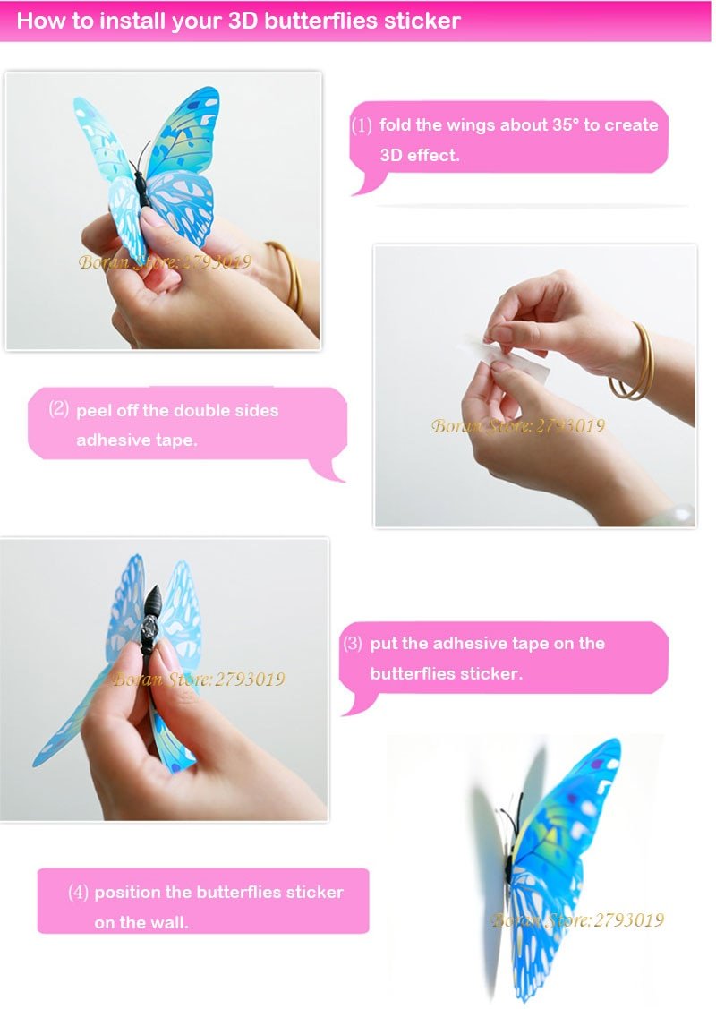 18pcs/lot 3d Effect Crystal Butterfly Wall Sticker For Kids Room image 5