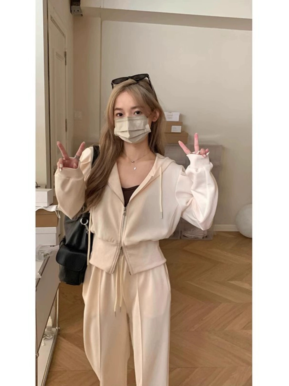 Double Zipper Hooded Short Coat with Drawstring image 1