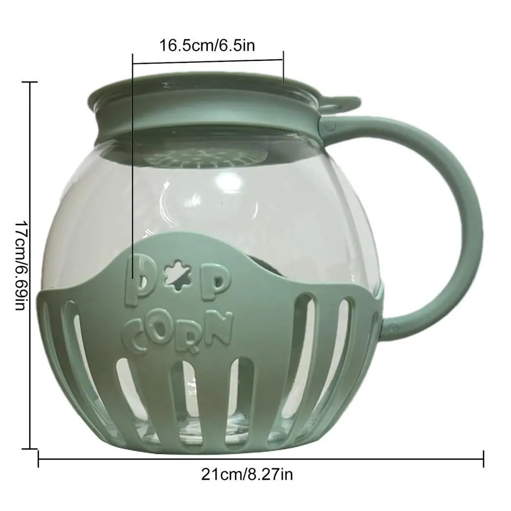 High Boron Glass Popcorn Maker Jar 2.13L | Homemade Microwave Popcorn Air | Popcorn Popper Snack | Popcorn Self-Popping Kettle - Green, Imported image