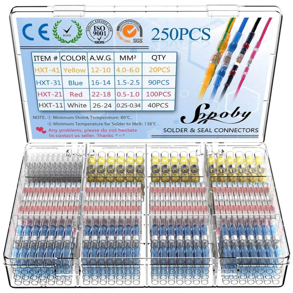 250/100Pcs Solder Seal Wire Connectors - Heat Shrink Solder Butt Connectors - Solder Connector Kit image 0