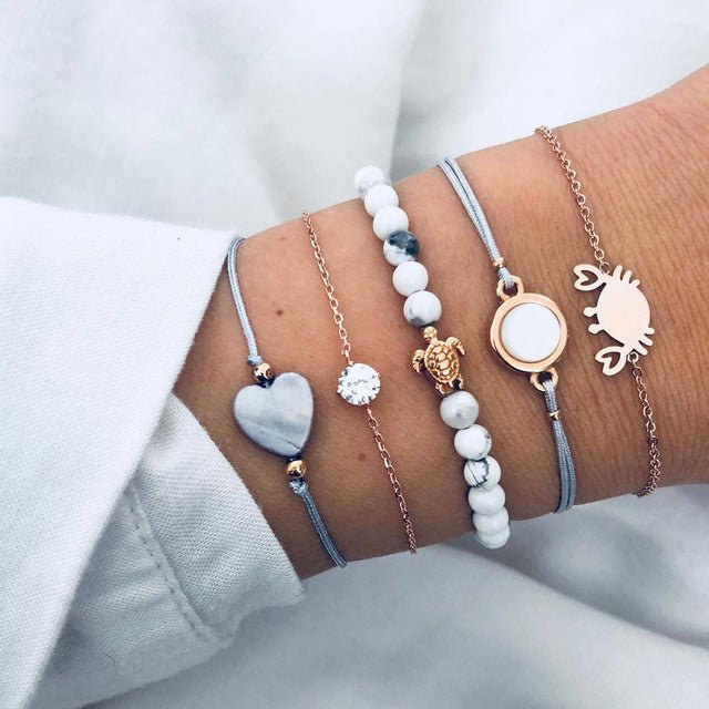 Turtle Heart Pearl Wave LOVE Crystal Marble Charm Bracelets for Women - 3712 image