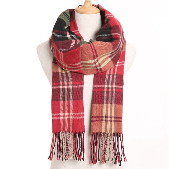 VIANOSI Plaid Winter Scarf for Women | Warm Foulard Solid Scarves | Casual Cashmere Scarfs - 15, 190CM X 35CM image