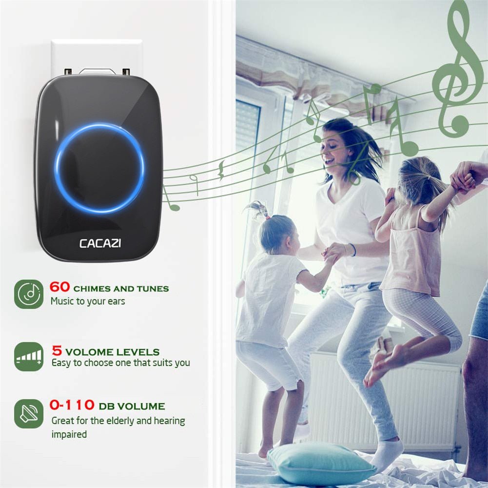 CACAZI Wireless Waterproof Doorbell – 60 Chimes, 110dB Loud, with Remote Control image 20