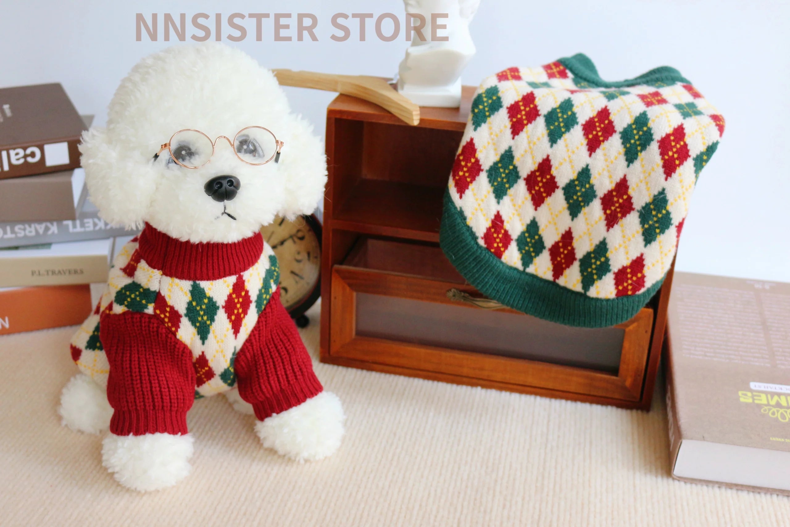 American Retro Quilted Pet Sweater | Warm Cat & Dog Clothes for Autumn & Winter image